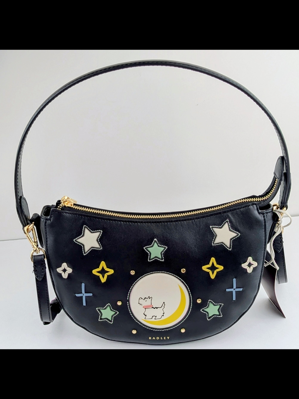 Radley London Black Leather To The Moon Shoulder/Crossbody Bag New With Tags